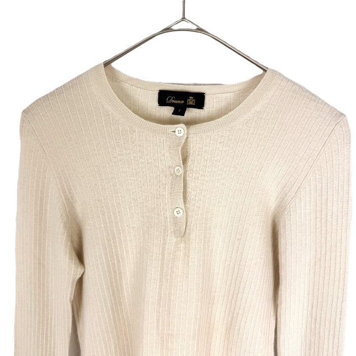 【中古】ドゥロワー Drawer リブニット ヘンリーネック 透け感 カシミヤ ライトベージュ i0623k0063