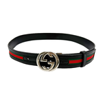 将图片加载到图库查看器，【中古】グッチ GUCCI インターロッキングG シェリーライン レザーベルト ブラック シルバー j0215pq017132
