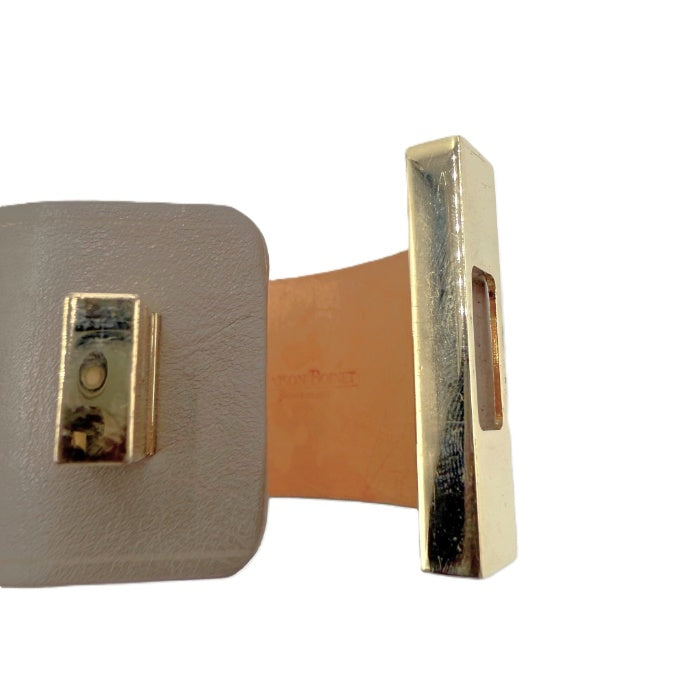 【中古】メゾンボワネ MAISON BOINET レザーブレスレット ワイドバングル 上質 ゴールド グレージュ i0619wq01110