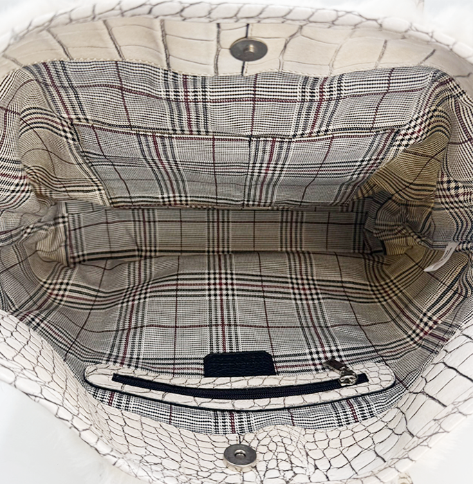 【中古】BARNEYS NEW YORK バーニーズニューヨーク トートバッグ ファー ホワイト 大容量 ファートート クロコ調 i0718aq00629