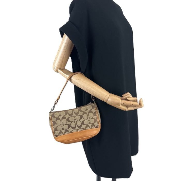 【中古】コーチ COACH ミニバッグ アクセサリーポーチ シグネチャー レザー ブラウン系 i0718aq00838
