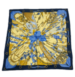 将图片加载到图库查看器，【中古】HERMES エルメス カレ90 SOLIEL DE SOIE 太陽の大帆 シルクスカーフ ネイビー×イエロー シルク 大判 スクエア 正方形 i0907oq013115
