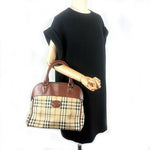 画像をギャラリービューアに読み込む, 【中古】バーバリー BURBERRY ハンドバッグ ノバチェック 定番チェック柄 バイカラー ベージュ系 ブラウン i0413oq001149
