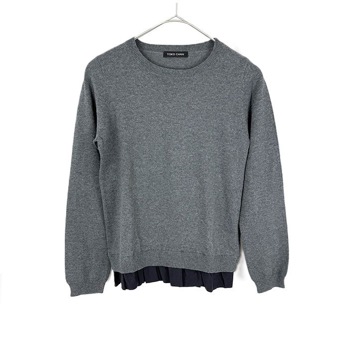【中古】ヨーコチャン YOKO CHAN クルーネックニット 裾フリル 切り替え グレー ネイビー 紺 i0703n02312