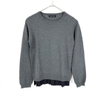 将图片加载到图库查看器，【中古】ヨーコチャン YOKO CHAN クルーネックニット 裾フリル 切り替え グレー ネイビー 紺 i0703n02312
