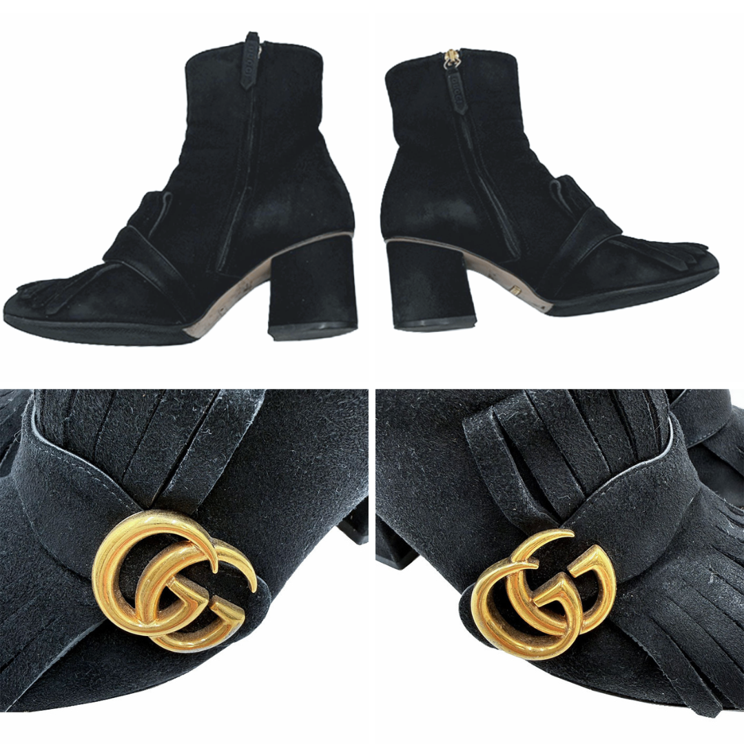 グッチ　ブーツ　専用 中古】グッチ GUCCI GGマーモント ショートブーツ ブラック GG金具