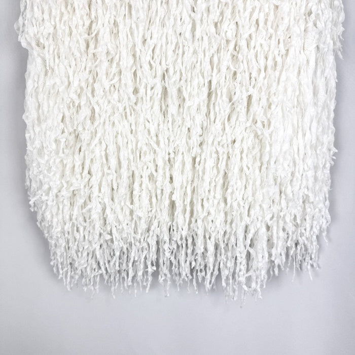 【中古】ドゥロワー Drawer フリンジニットベスト ジレ ロングフリンジ ホワイト 白 i0324h00554