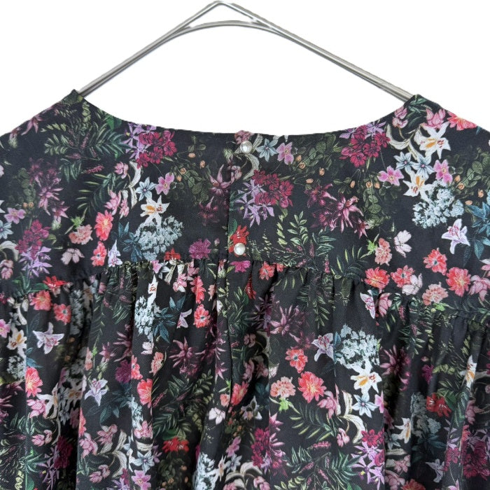 【中古】デプレ DES PRES 5分袖小花柄ブラウス 透け感 シアー バルーンスリーブ ブラック マルチカラー i0904n0075