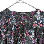 将图片加载到图库查看器，【中古】デプレ DES PRES 5分袖小花柄ブラウス 透け感 シアー バルーンスリーブ ブラック マルチカラー i0904n0075
