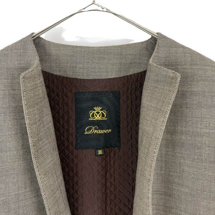 【中古】Drawer ドゥロワー ノーカラーロングジレ ブラウン ベスト ウール混 シンプル 上品 大人コーデ i0818o00235