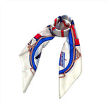 将图片加载到图库查看器，【中古】エルメス HERMES スカーフ 自由への車輪 En Route Libre ホワイト ブルー レッド i0810oq004103
