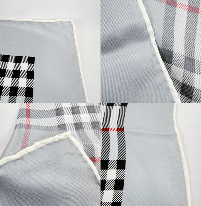 【中古】BURBERRY バーバリーズ スカーフ グレー チェック柄 シルク100% 大判 i0907oq02330