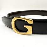 画像をギャラリービューアに読み込む, 【中古】GUCCI グッチ 本革 レザーベルト ブラック 黒 ゴールドGバックル i0907oq01557
