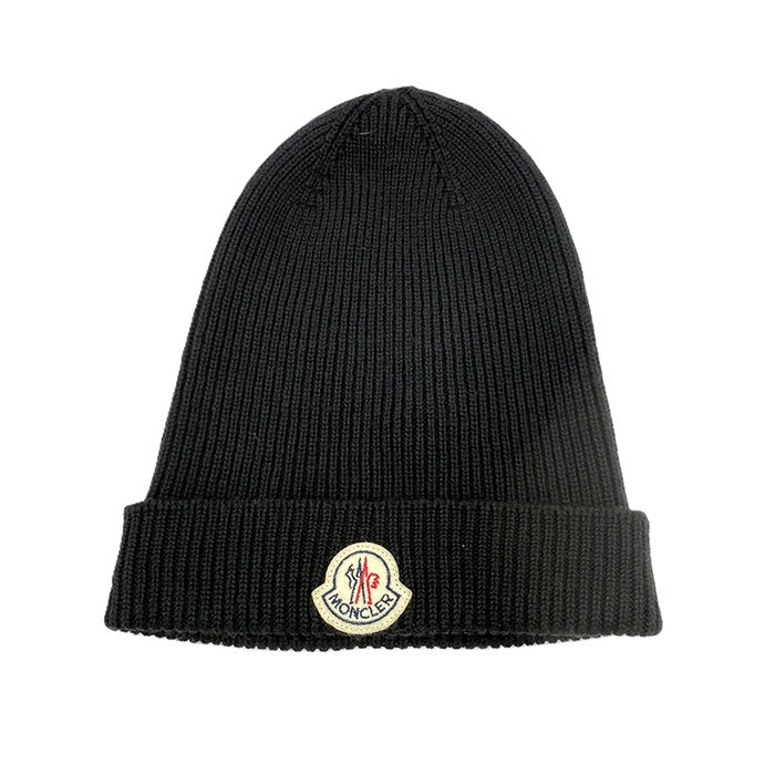 【中古】モンクレール MONCLER ニット帽 ビーニー ニットキャップ ロゴワッペン ブラック 黒 i0606aq00847