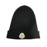 将图片加载到图库查看器，【中古】モンクレール MONCLER ニット帽 ビーニー ニットキャップ ロゴワッペン ブラック 黒 i0606aq00847
