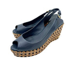 将图片加载到图库查看器，【中古】TORY BURCH トリーバーチ ウェッジソール サンダル ネイビー i1012oq00123
