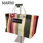 画像をギャラリービューアに読み込む, 【中古】マルニ MARNI フラワーカフェ ストライプ トートバッグ ショッピングバッグ マルチカラー j0805dq00675
