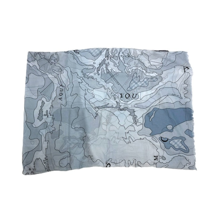 【中古】アクアスキュータム Aquascutum ストール 地図柄 コットン 透け感 薄手 ライトブルー系 i0727tq0093
