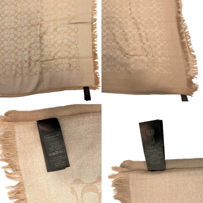 【中古】コーチ COACH ストール シグネチャー CCロゴ シルク混 上質 上品 ベージュ系 i0601oq00817
