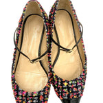 画像をギャラリービューアに読み込む, 【中古】ジェニファーチャマンディ Jennifer Chamandi ツイードパンプス ローヒール ストラップ カラフル 黒 i0619a00637
