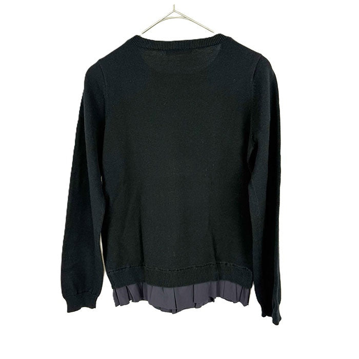【中古】ヨーコチャン YOKO CHAN クルーネックニット 裾フリル 切り替え ブラック ネイビー 黒 紺 i0703n02410