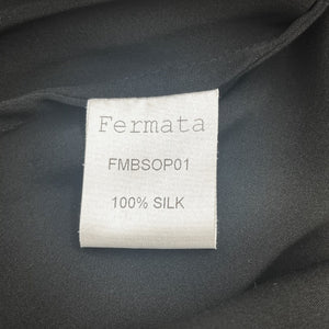 【中古】フェルマータ Fermata ノースリーブワンピース 後ろクロス リボン風 シルク とろみ素材 光沢 ブラック 黒 h0826m0061