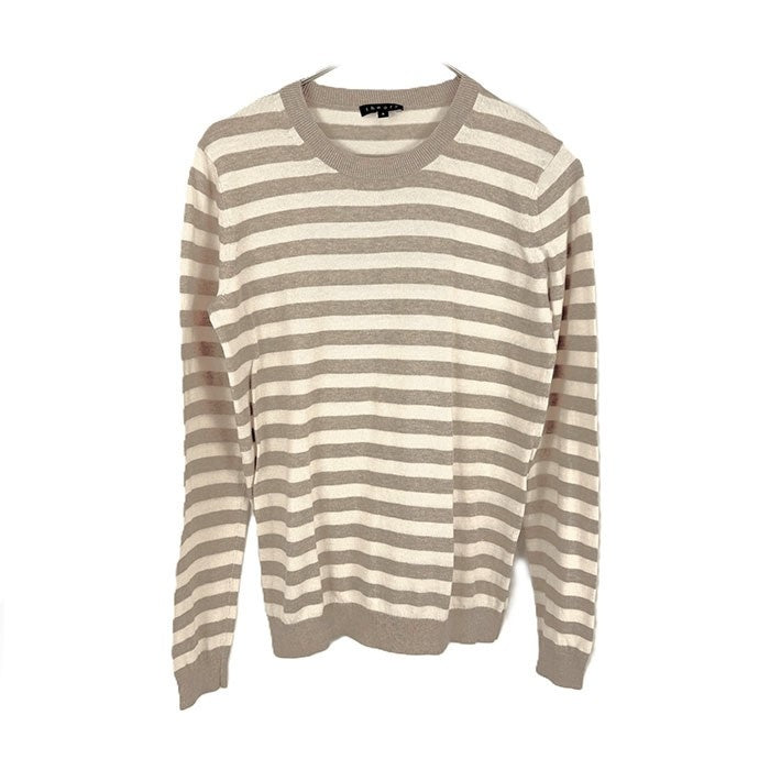 【中古】セオリー Theory ボーダーニット クルーネック コットン カシミヤ 薄手 アイボリー ベージュ i0703n0114