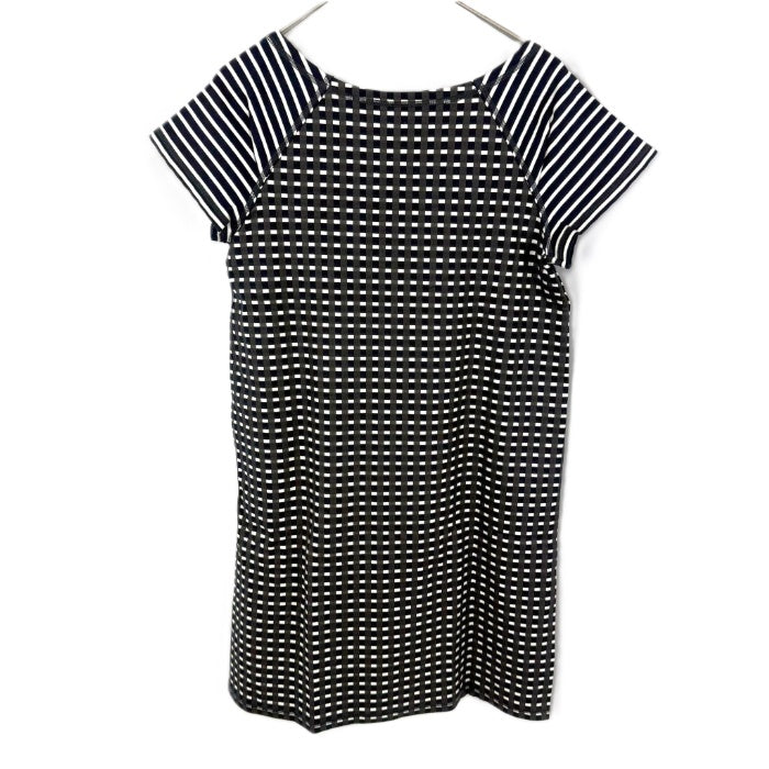 【中古】アオイ aoi 半袖チュニック ワンピース チェック ボーダー マルチ柄 タグ付き ブラック ホワイト i0515n0133