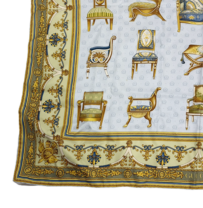 【中古】GUCCI グッチ スカーフ シルク100％ チェア柄 イス ヴィンテージ i0907oq01750