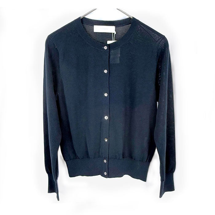 【中古】ノーリーズソフィー NOLLEY'S sophi クルーネックカーディガン シンプル 薄手 透け感 ネイビー 紺 i0417m0033