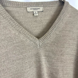 【中古】バーバリー BURBERRY エルボーパッチニット 定番チェック柄 Vネックニット ベージュ系 h0502wq029