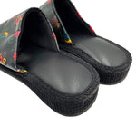 画像をギャラリービューアに読み込む, 【中古】フェイラー FEILER スリッパ 収納バッグ付き オープントゥ 柄 花 蝶 鳥 ブラック マルチカラー i0727tq01714
