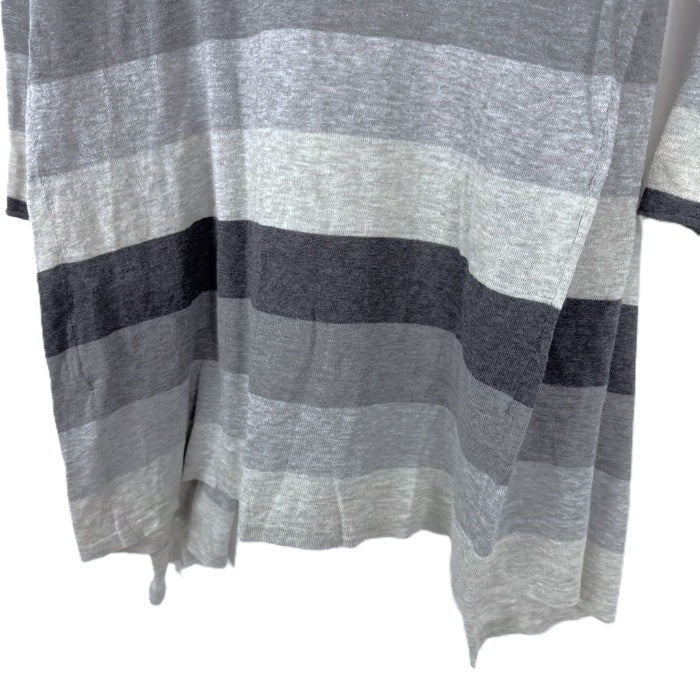 【中古】スリードッツ three dots フードカーディガン 太ボーダー ボタンレス グレー ダークグレー i0807n0203