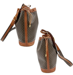 将图片加载到图库查看器，【中古】CELINE セリーヌ ショルダーバッグ 巾着バッグ マカダム柄 ブラウン系 レザー×PVC i0922lq01260
