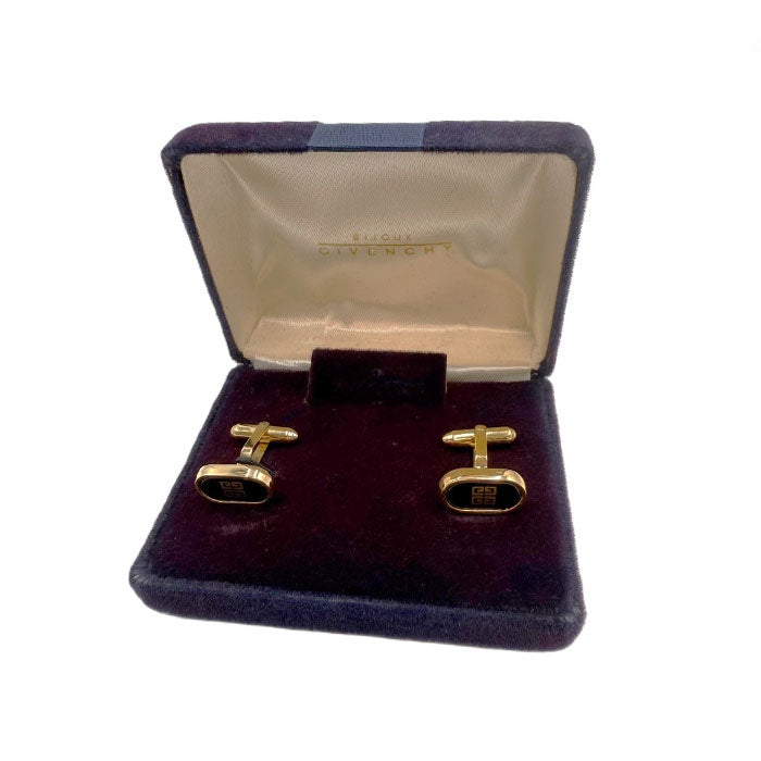 【中古】ジバンシィ GIVENCHY カフス ロゴ おしゃれ ケース付き ゴールド ブラック i0619wq0330