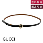 Load image into Gallery viewer, 【中古】GUCCI グッチ 細ベルト レザー ブラック ゴールド GGバックル レディース j0618lq00855
