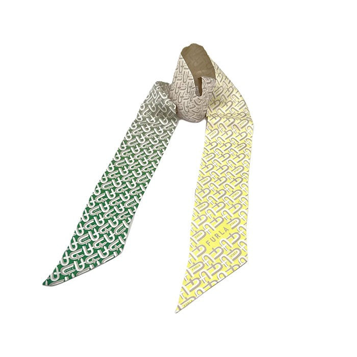 【中古】フルラ FURLA スカーフ スリム ミニ ツイリー 総柄 グラデーション ベージュ グリーン イエロー i0710lq0020