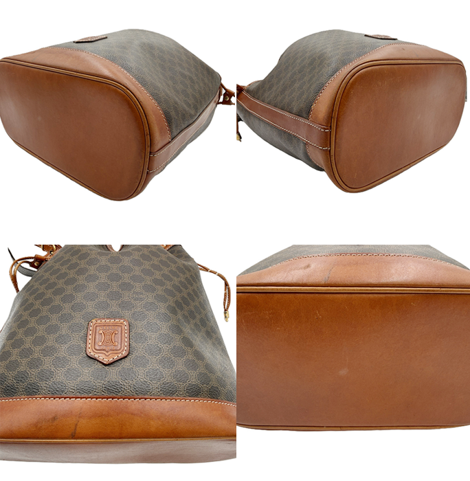 【中古】CELINE セリーヌ ショルダーバッグ 巾着バッグ マカダム柄 ブラウン系 レザー×PVC i0922lq01260