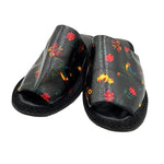 画像をギャラリービューアに読み込む, 【中古】フェイラー FEILER スリッパ 収納バッグ付き オープントゥ 柄 花 蝶 鳥 ブラック マルチカラー i0727tq01714
