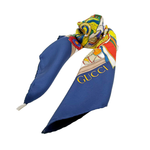 画像をギャラリービューアに読み込む, 【中古】グッチ GUCCI シルクスカーフ ネイビー ロゴ 花柄 大判 レディース i1207oq00365
