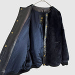 Load image into Gallery viewer, 【中古】Drawer ドゥロワー ファージャケット ネイビー 36  レザー切替 羊革 牛革 i1215h002156
