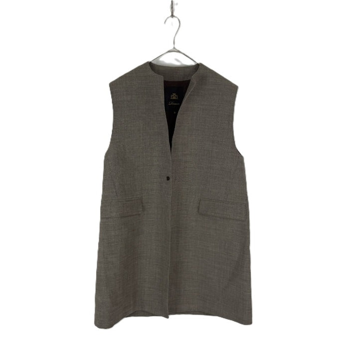 【中古】Drawer ドゥロワー ノーカラーロングジレ ブラウン ベスト ウール混 シンプル 上品 大人コーデ i0818o00235