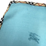 将图片加载到图库查看器，【中古】バーバリー BURBERRY スカーフ ロゴ 縁チェック おしゃれ シルク くすみブルー ベージュ i0727tq0073
