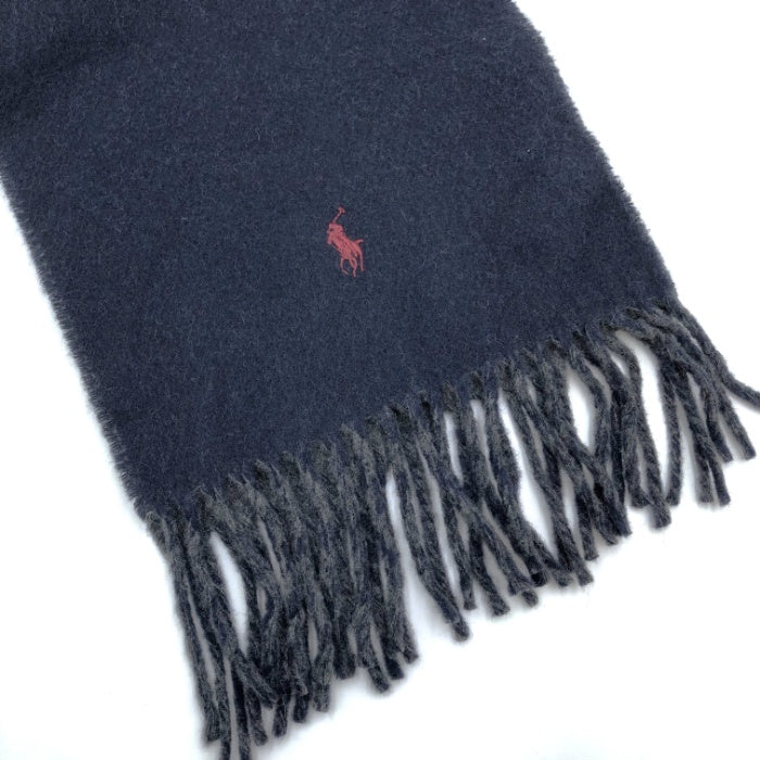 【中古】ラルフローレン Ralph Lauren マフラー ウール シンプル ダブルフェイス ネイビー グレー h1216aq02312