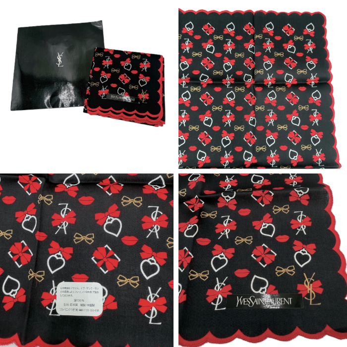 【中古】ハンカチ4点セット サンローラン/ニナリッチ/ウェッジウッド リボン 花柄 レース マルチ i0429wq0450