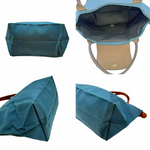 画像をギャラリービューアに読み込む, 【中古】Longchamp ロンシャン トートバッグ 小 青 ブルー ナイロン×レザー 折りたたみ可能 i1029pq03410
