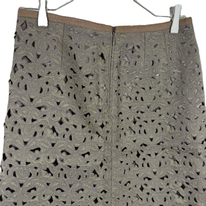 【中古】スキャパ SCAPA セミタイトスカート カットワークレース 総レース シルク カーキ i0703n0053