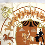 Load image into Gallery viewer, 【中古】エルメス HERMES スカーフ カレ90 MANEGE 大判 シルク 柄 ライトベージュ ブラウン系 i0606aq020110
