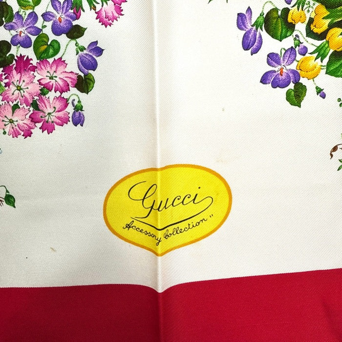 【中古】グッチ GUCCI スカーフ 花束柄 バイカラー 可愛い 小花 カラフル オフホワイト ダークピンク i0727tq02410