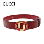 画像をギャラリービューアに読み込む, 【中古】GUCCI グッチ レザーベルト レッド ゴールドバックル レディース j0618lq01338
